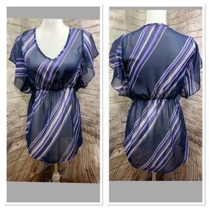 Lily Star sheer blouse vibrant purple SZ Small